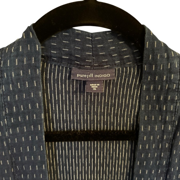 Pure Jill Indigo Open Front Kimono Jacket Women’s XL Blue Textured Cotton Blend - Picture 4 of 9